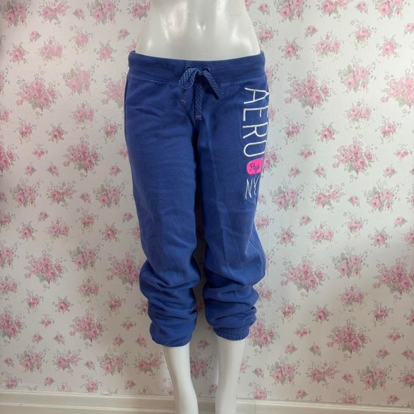 Aeropostale Y2K Cropped Sweatpants Royal Blue - Picture 6 of 8